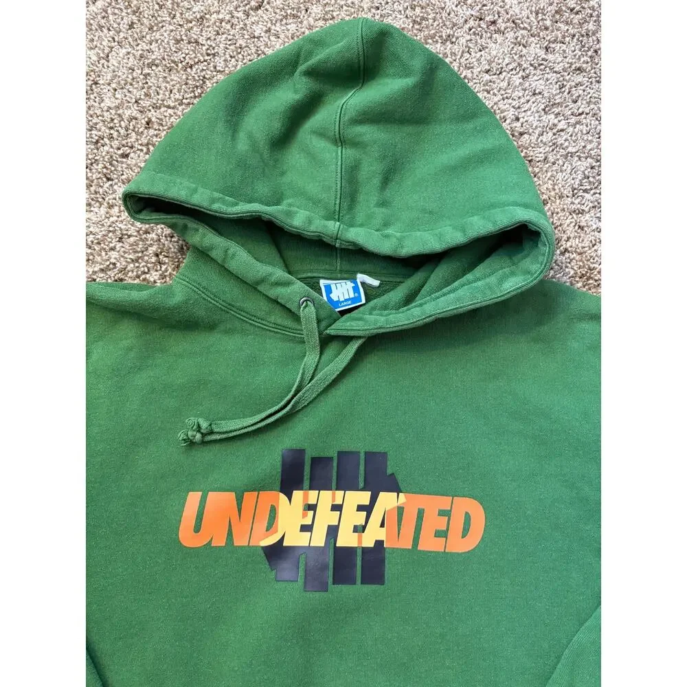 Undefeated 5 Strike Icon Logo Pullover Hoodie Mens Size Large Green
